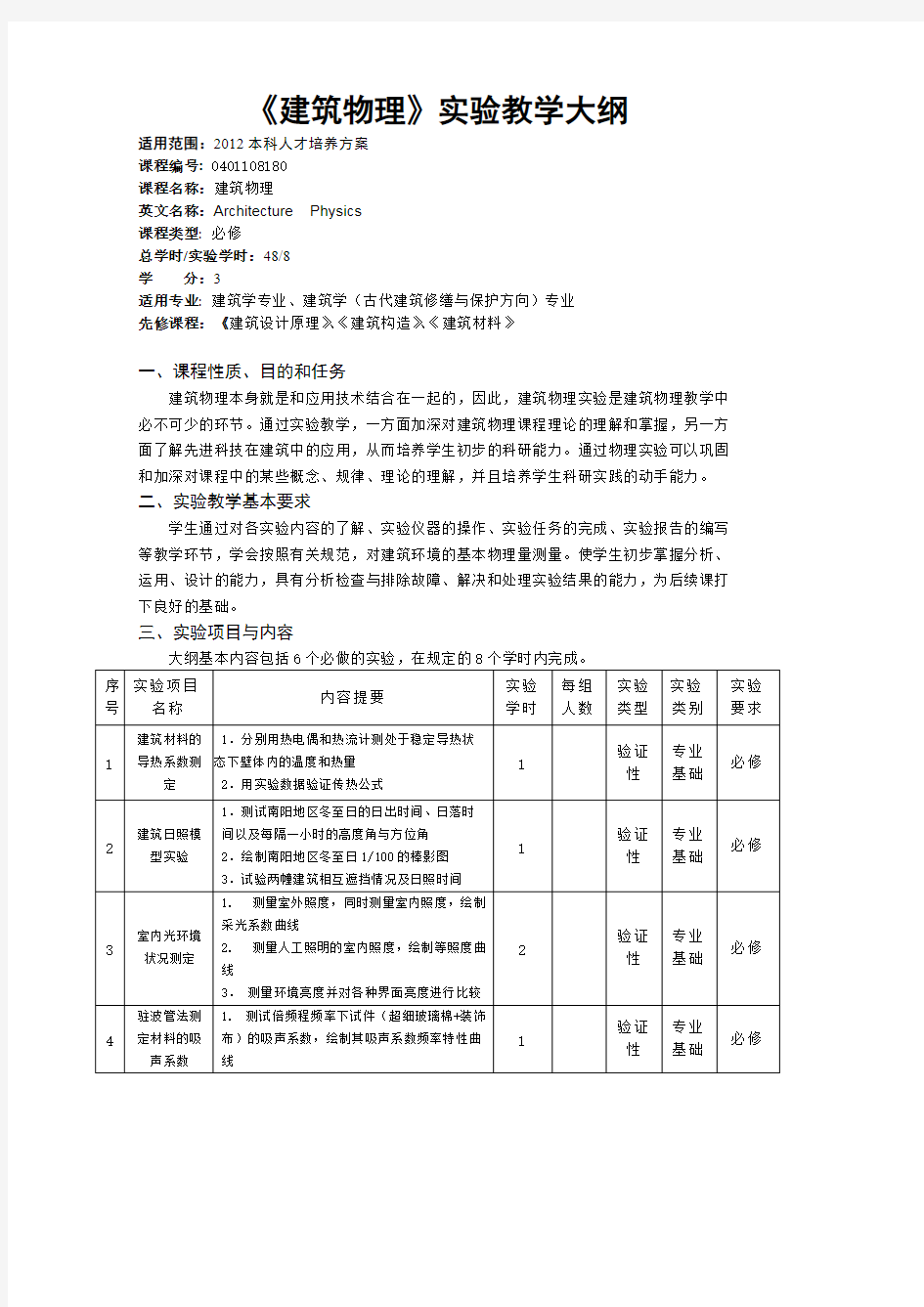 《建筑物理》实验教学大纲(最新整理)