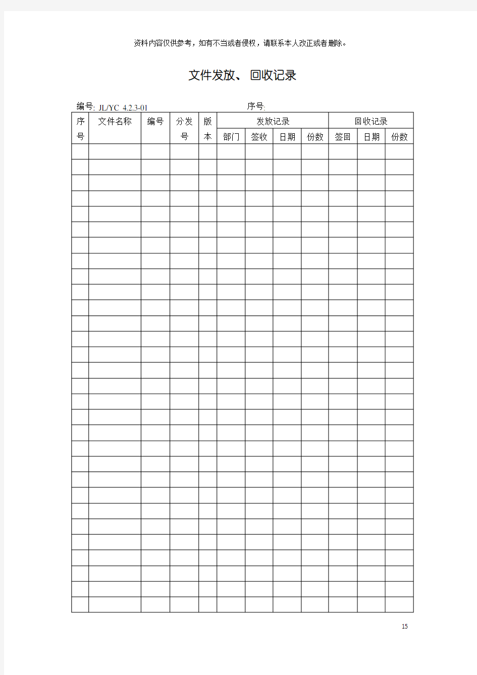 质量管理体系全套表格模板