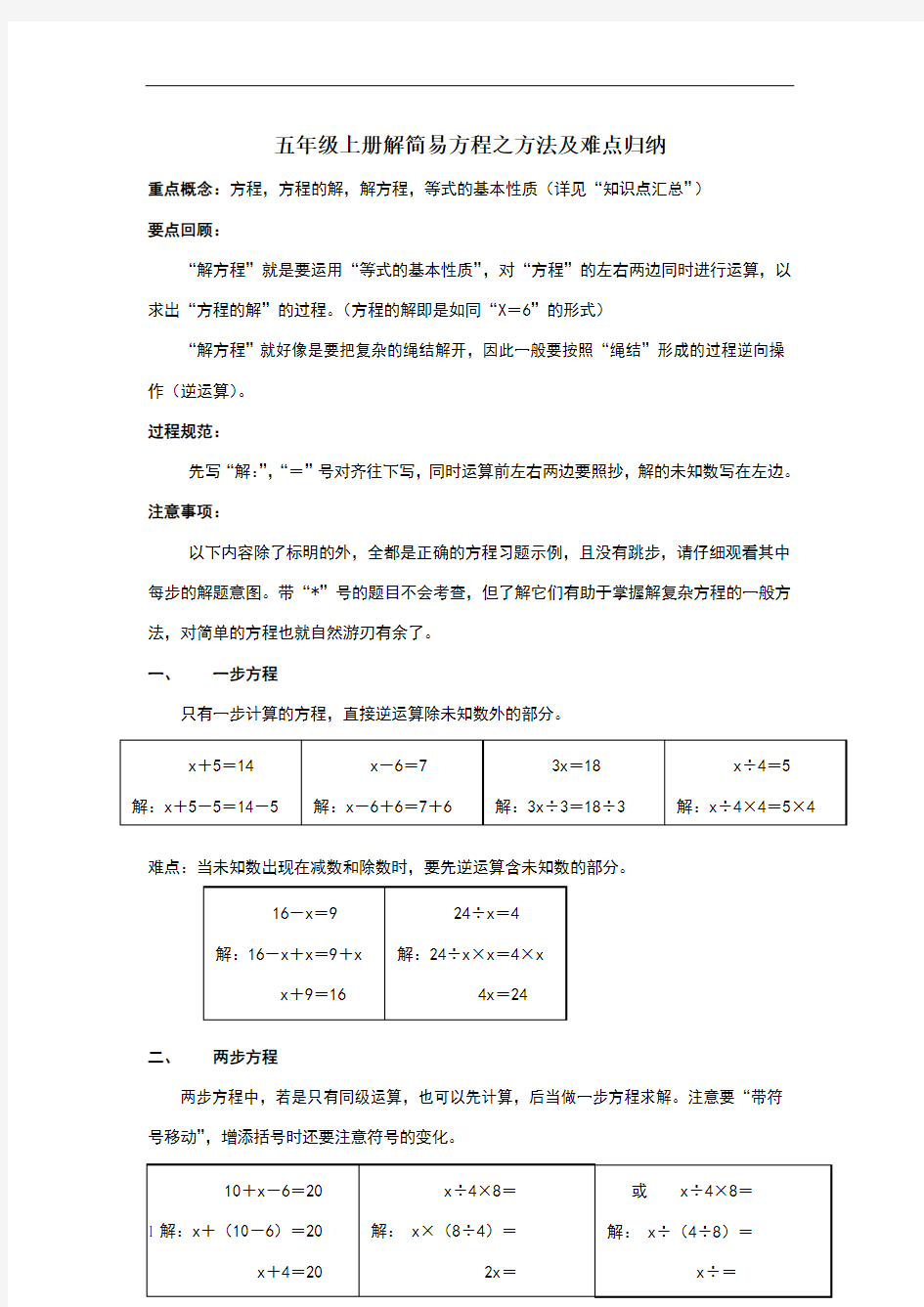 解简易方程之方法及难点归纳