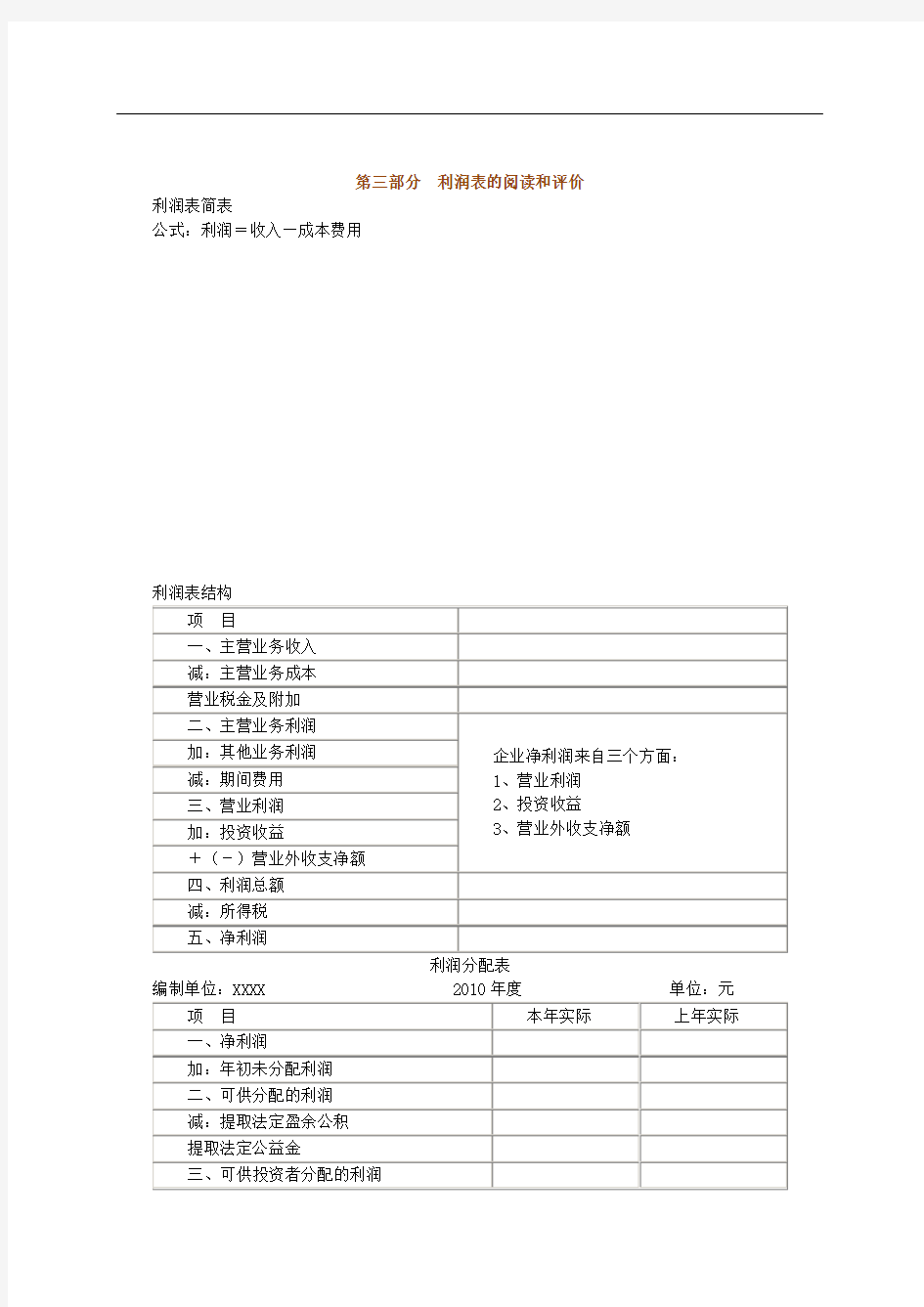 财务报表阅读分析 利润表的阅读和评价