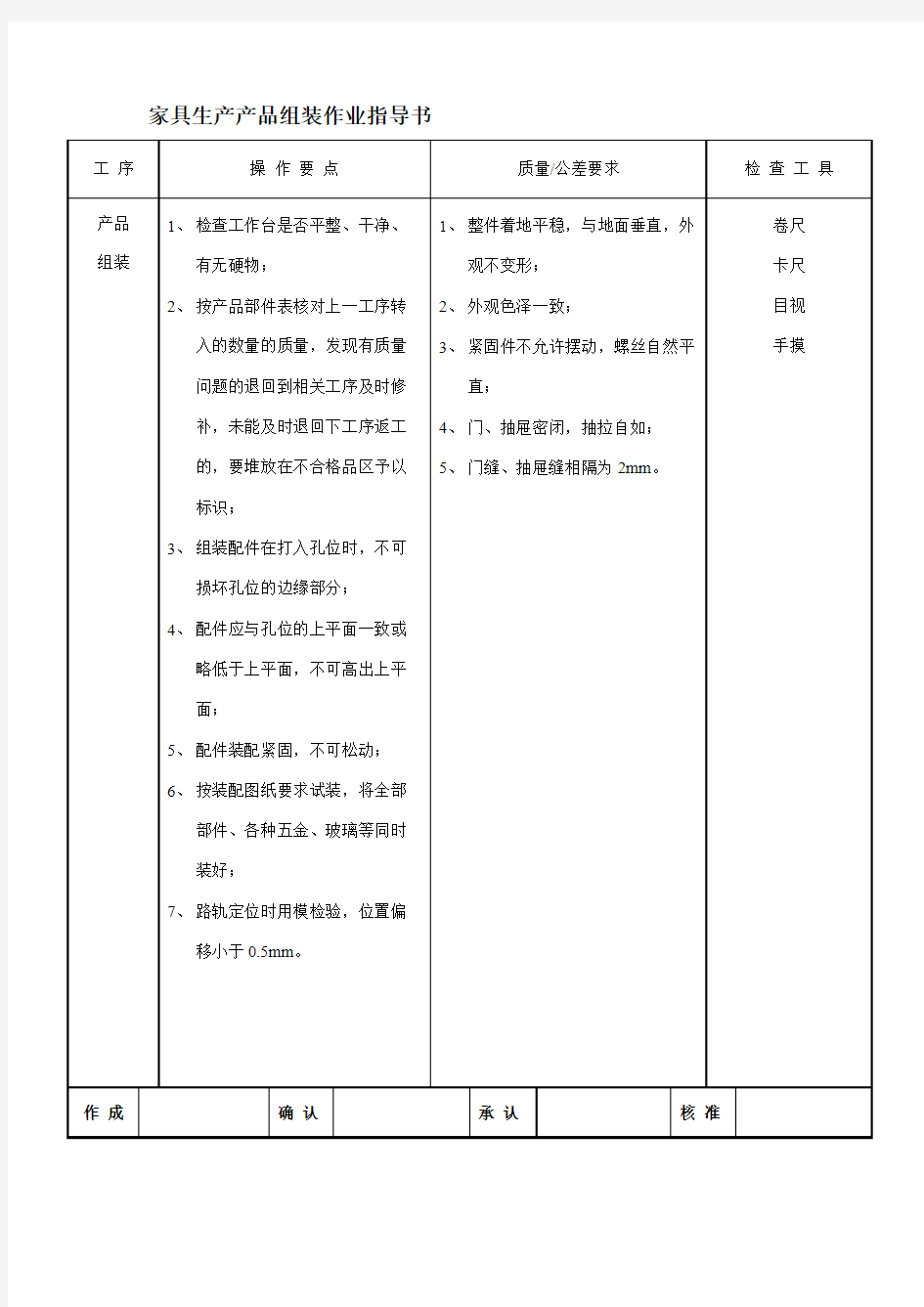 家具生产产品组装作业指导书