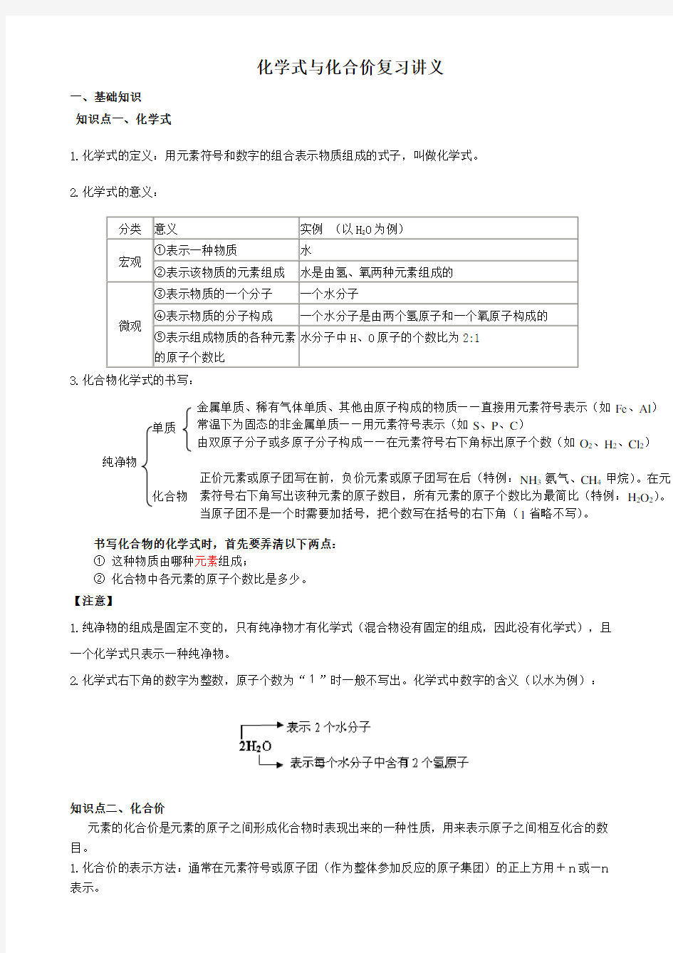 九年级化学化学式与化合价专题复习及答案