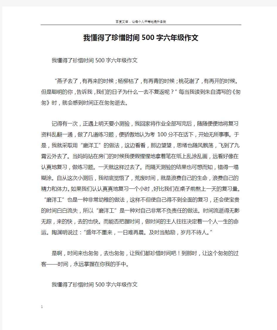 我懂得了珍惜时间500字六年级作文