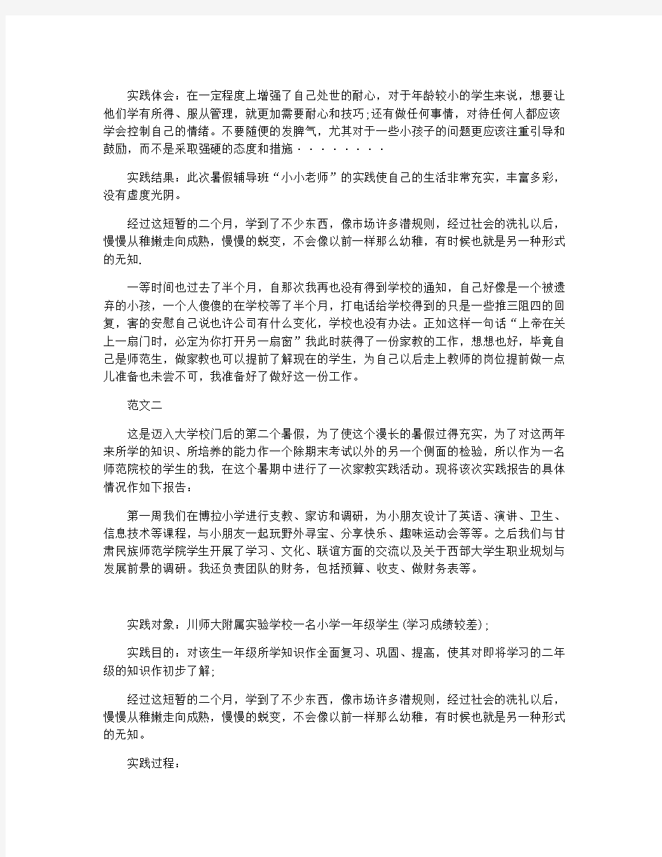 最新暑期教学社会实践报告范文