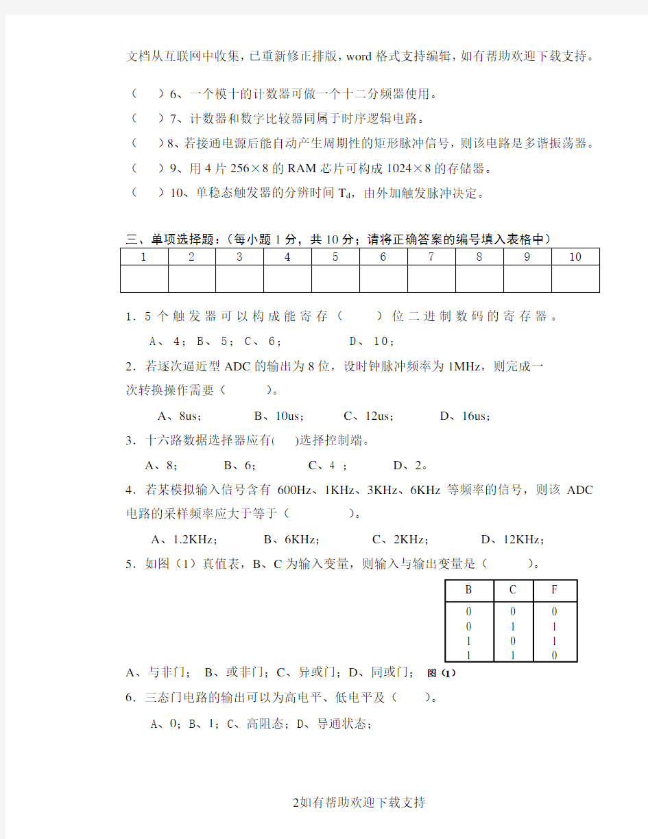 数字电子技术数电试题库试卷13