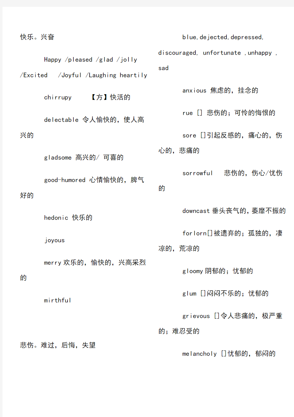 表示情绪的英语单词