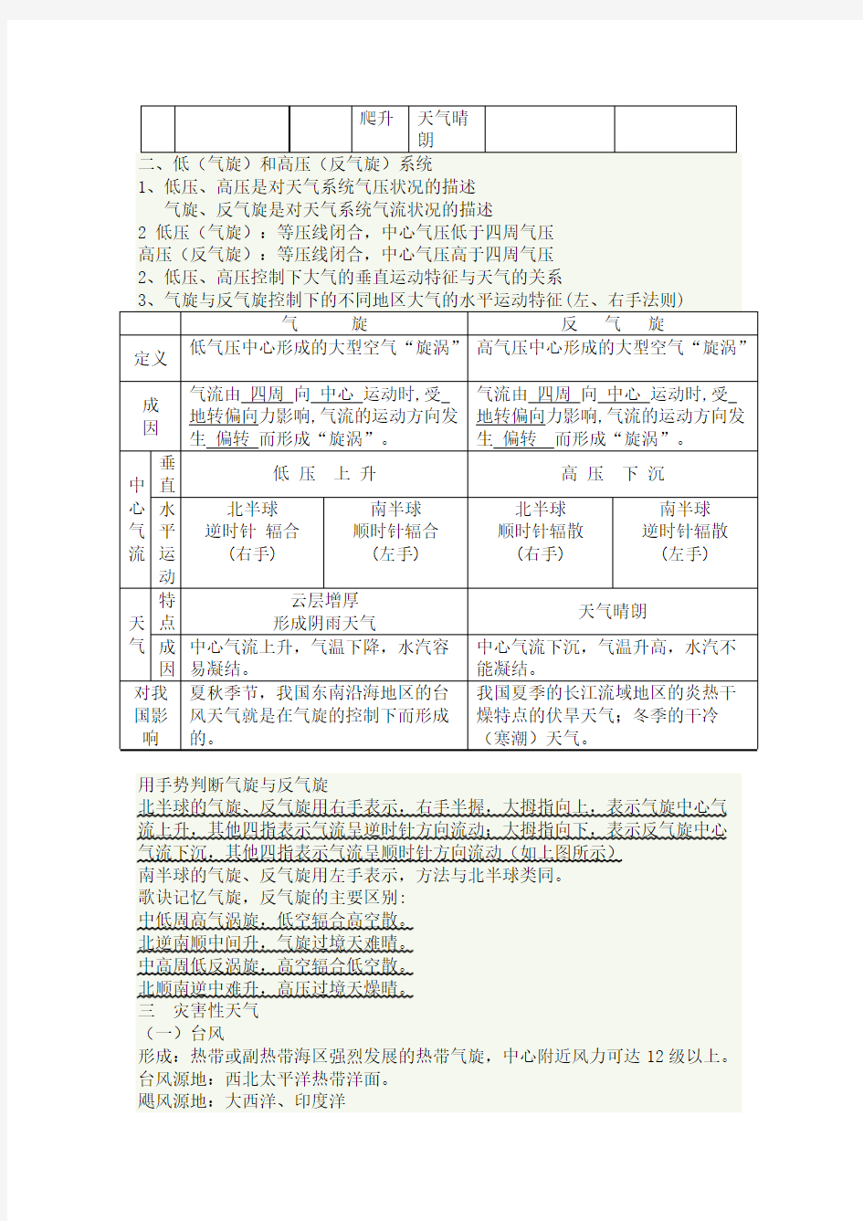 【免费下载】常见的天气系统知识点归纳