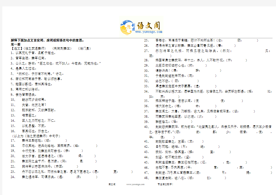 高中课内文言文总复习-实词虚词