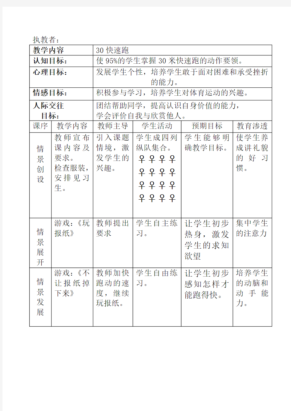 小学体育《30米快速跑》教案