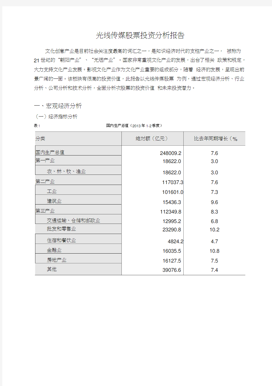 光线传媒股票投资分析