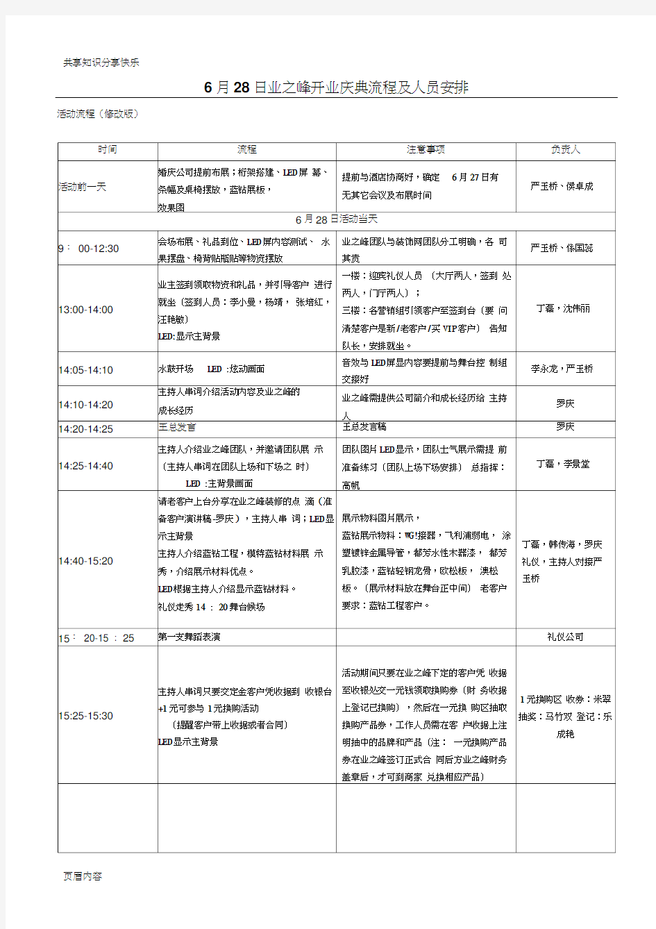 现场活动流程及安排1