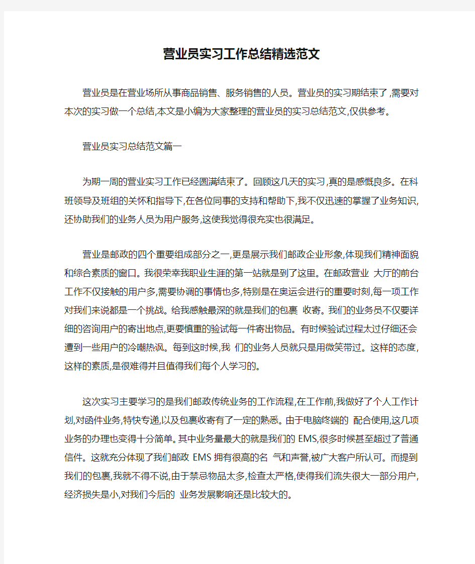 营业员实习工作总结精选范文