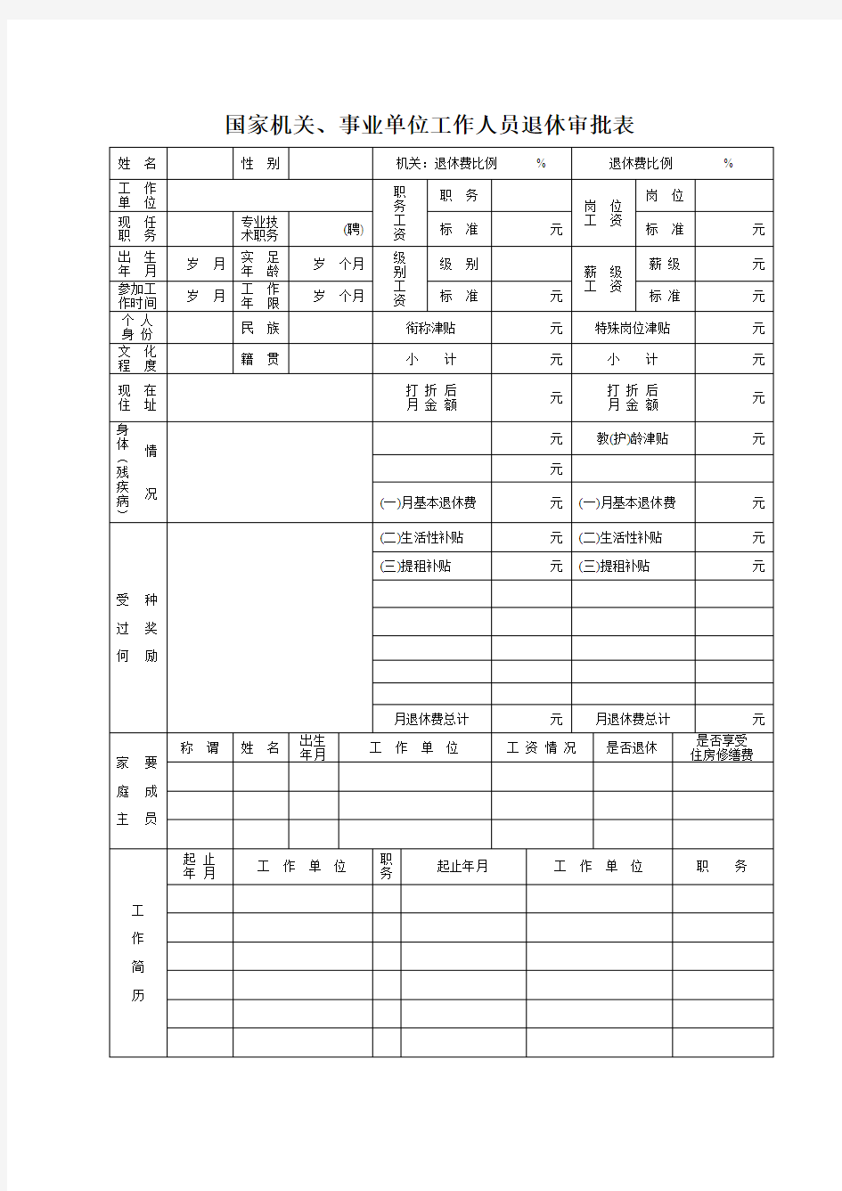 国家机关、事业单位工作人员退休审批表