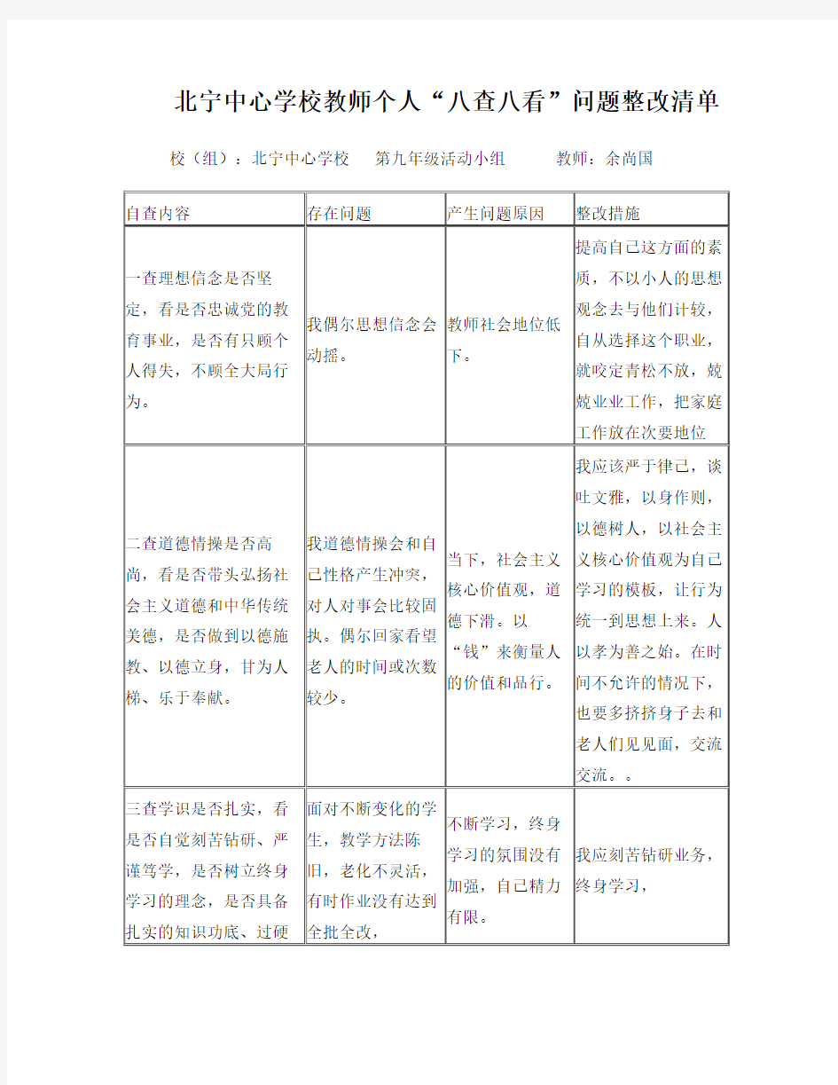 教师个人“问题”整改清单