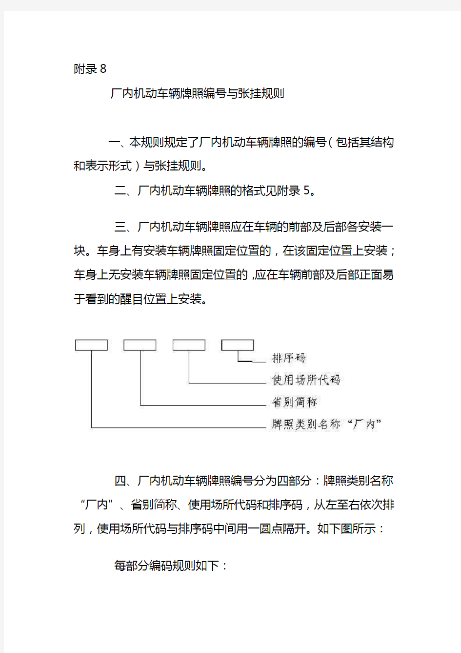 厂内机动车辆牌照编号与张挂规则