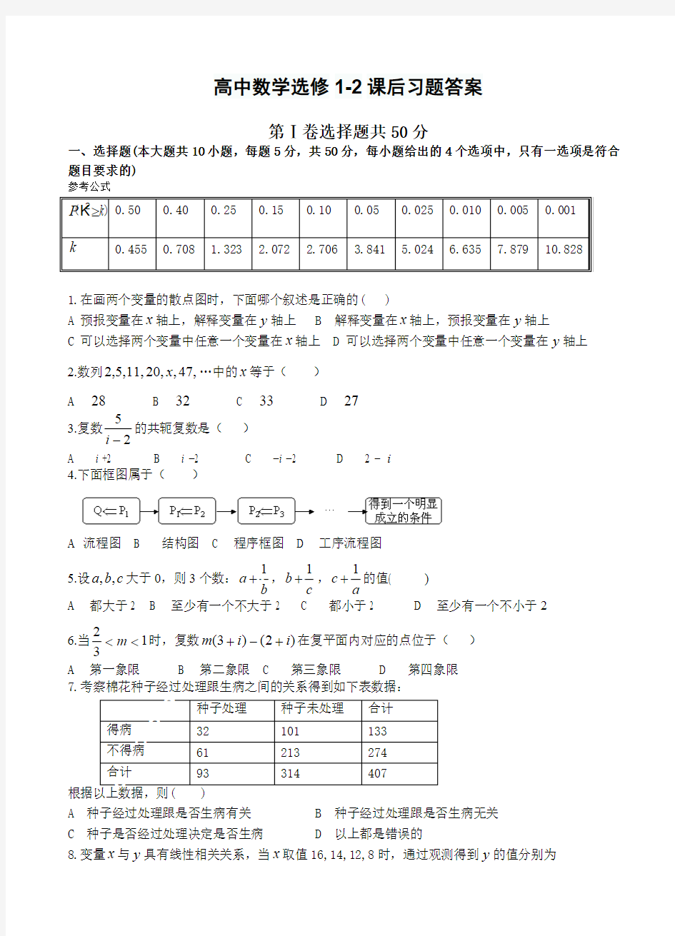 (完整版)高中数学选修1-2课后习题答案