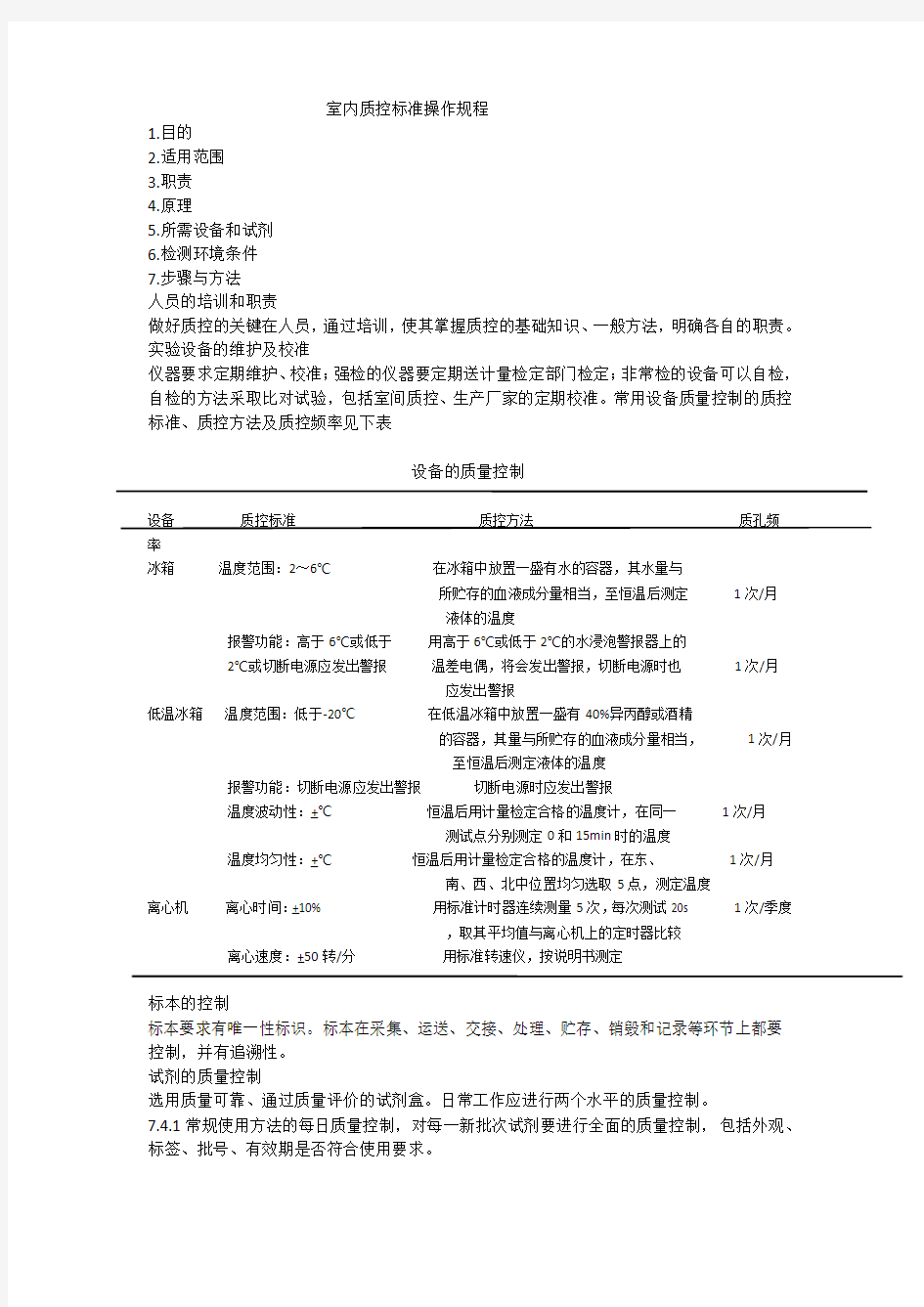 室内质控标准操作规程