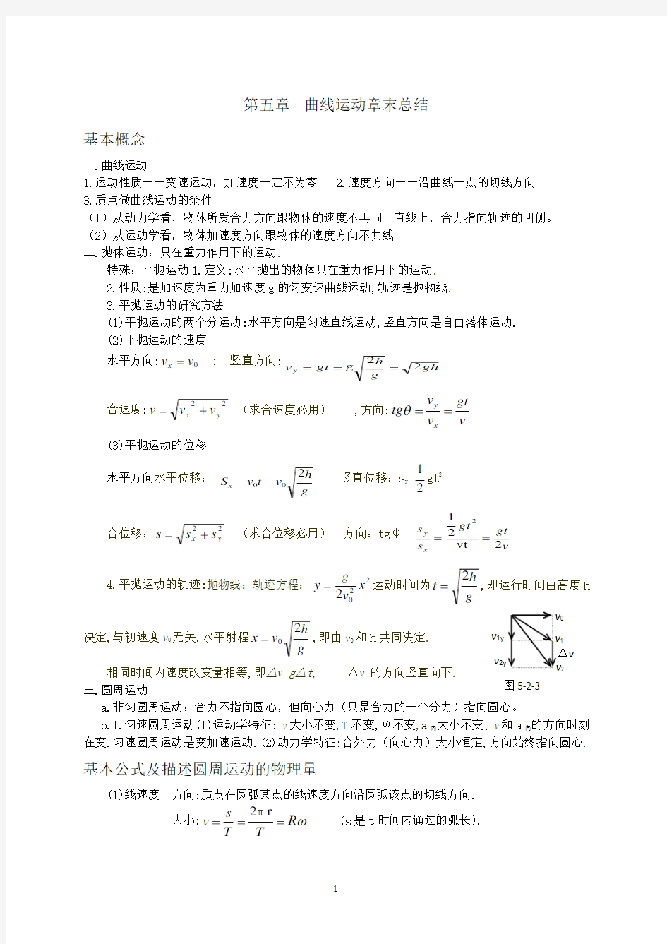 高中物理曲线运动知识点总结