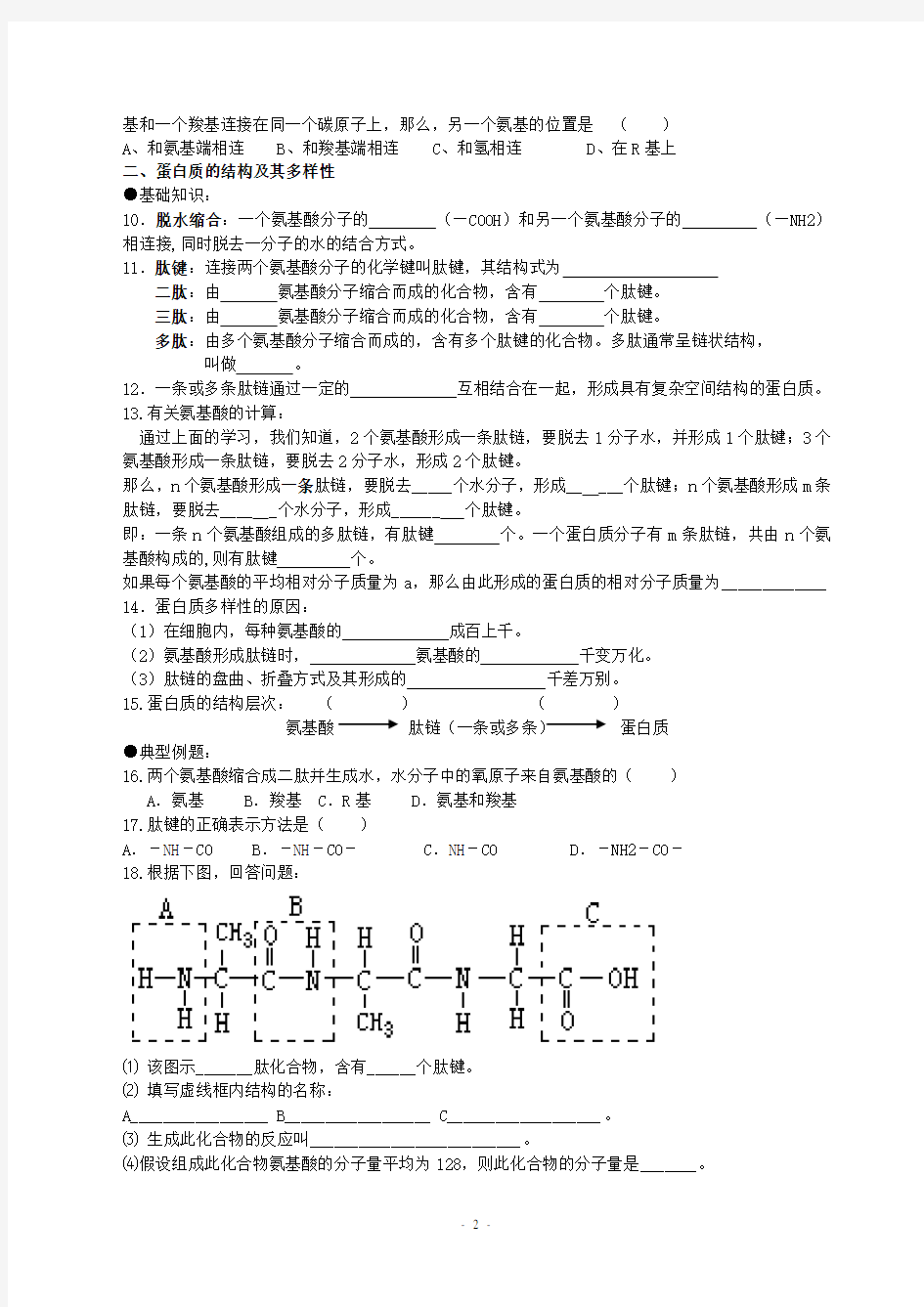 生命活动的主要承担者蛋白质导学案