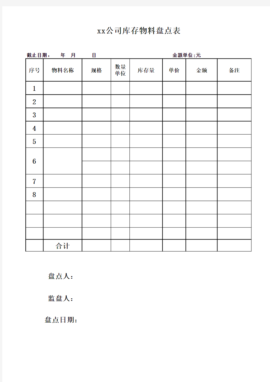 库存物料盘点表