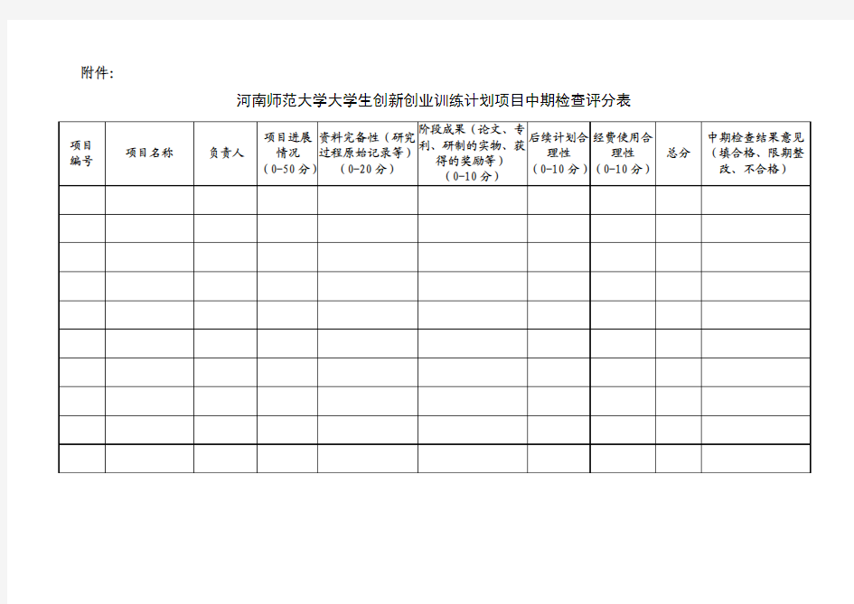 大学生创新项目中期检查评分表