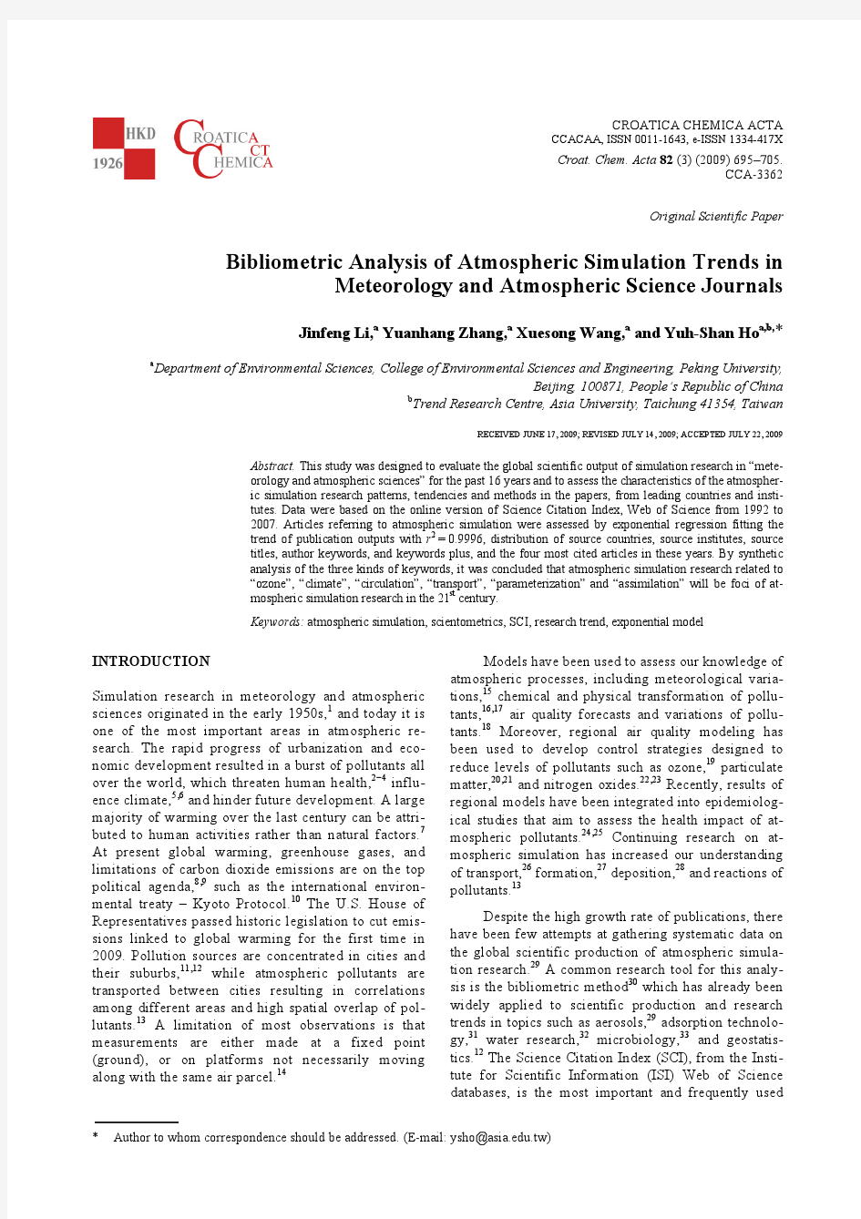 Bibliometric Analysis of Atmospheric Simulation Trends in Meteorology and Atmospheric Science Journa