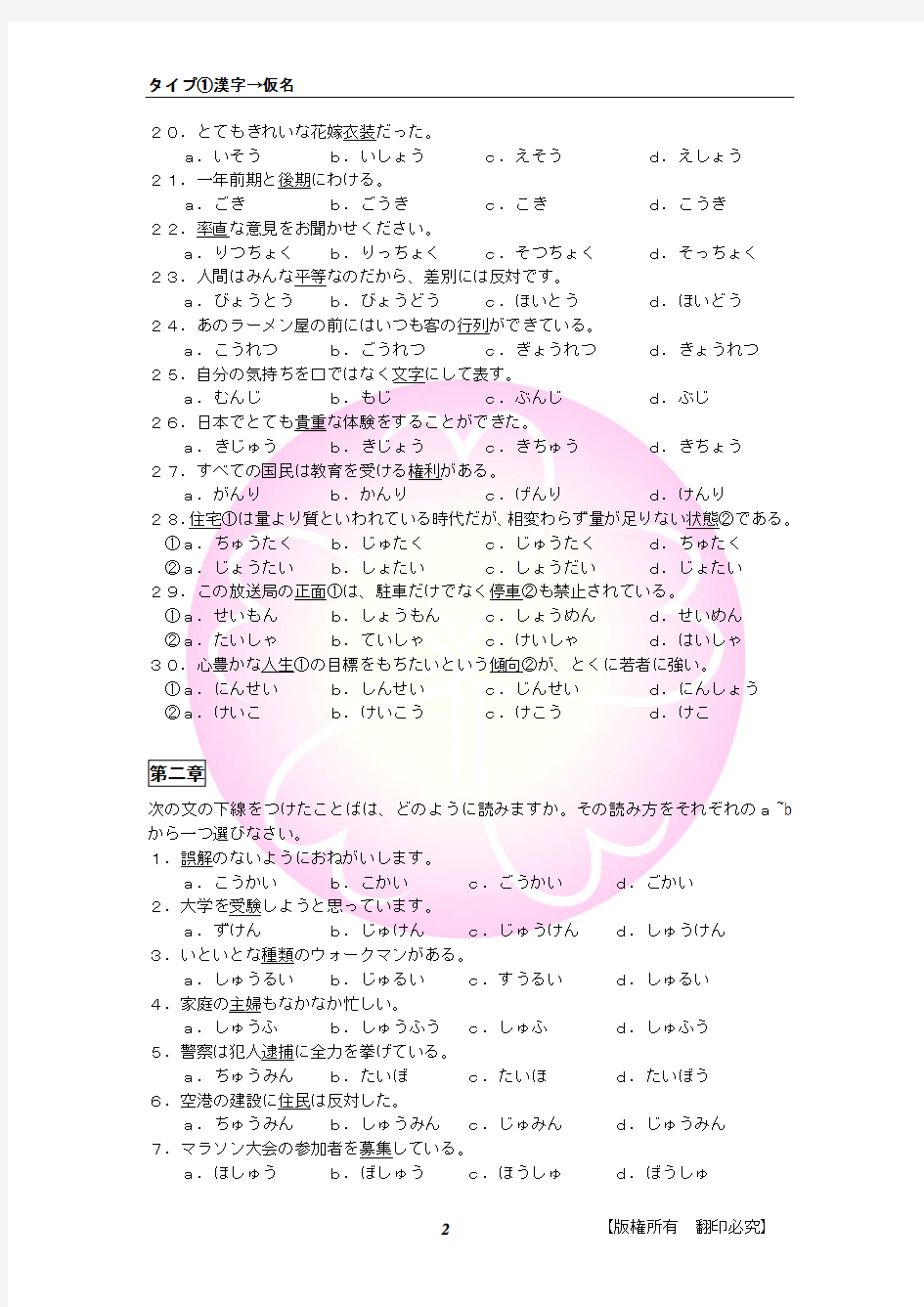 日本语能力考试一级N1词汇专项复习(题型1)