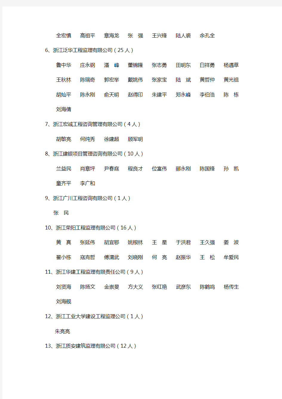 第三批浙江省监理工程师人员名单