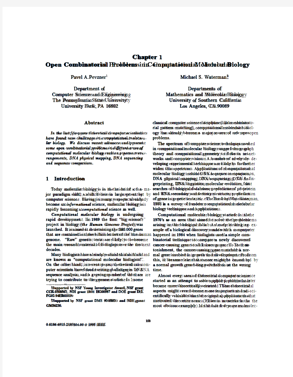 Chapter 1 Open Combinatorial Problems in Computational Molecular Biology