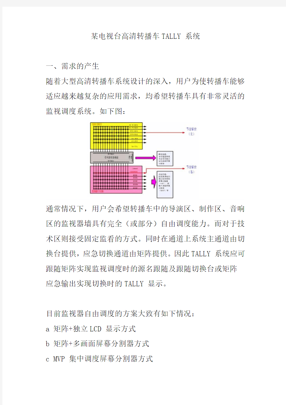 某电视台高清转播车TALLY 系统