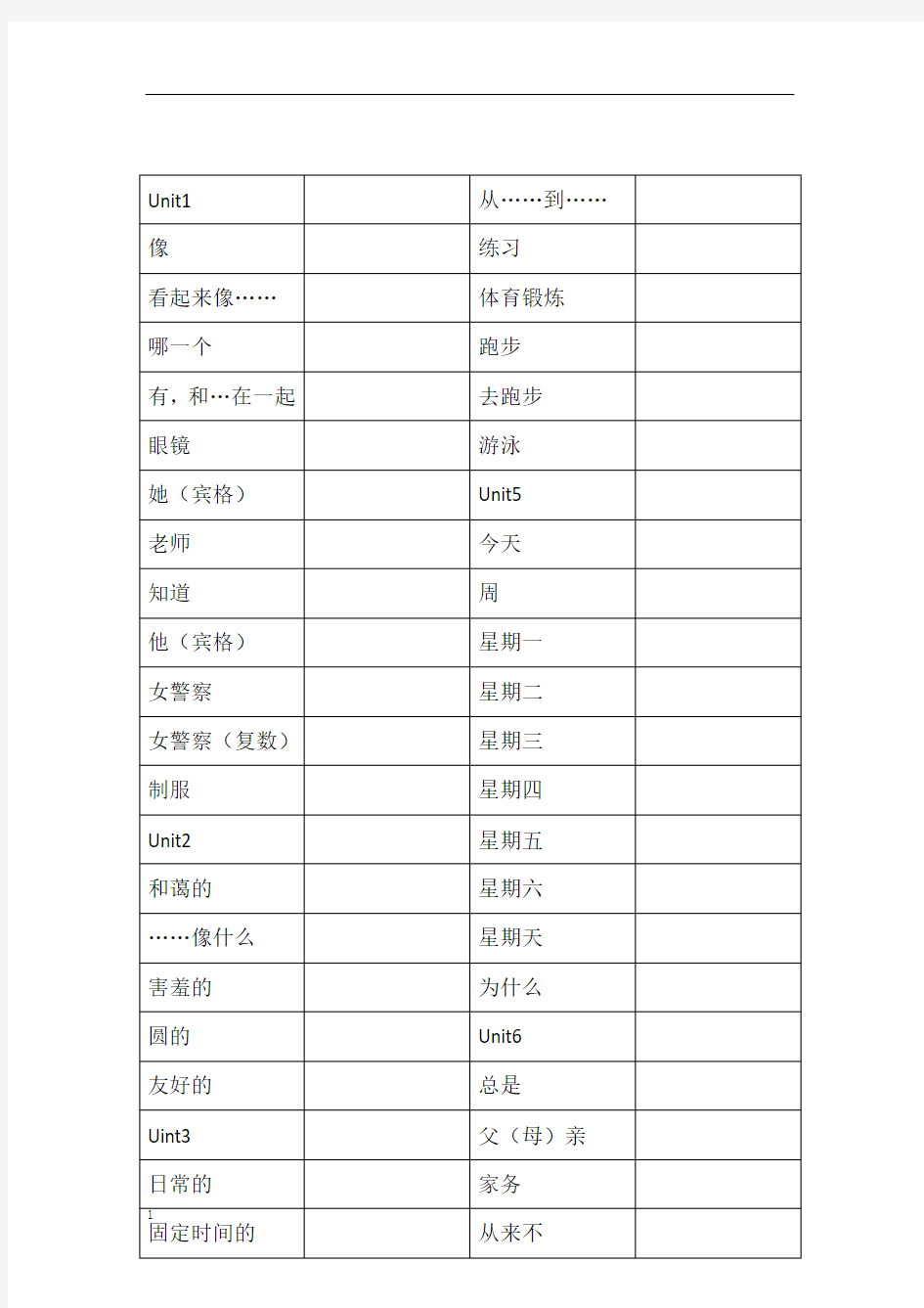 广州最新版四年级下册英语单词表默写