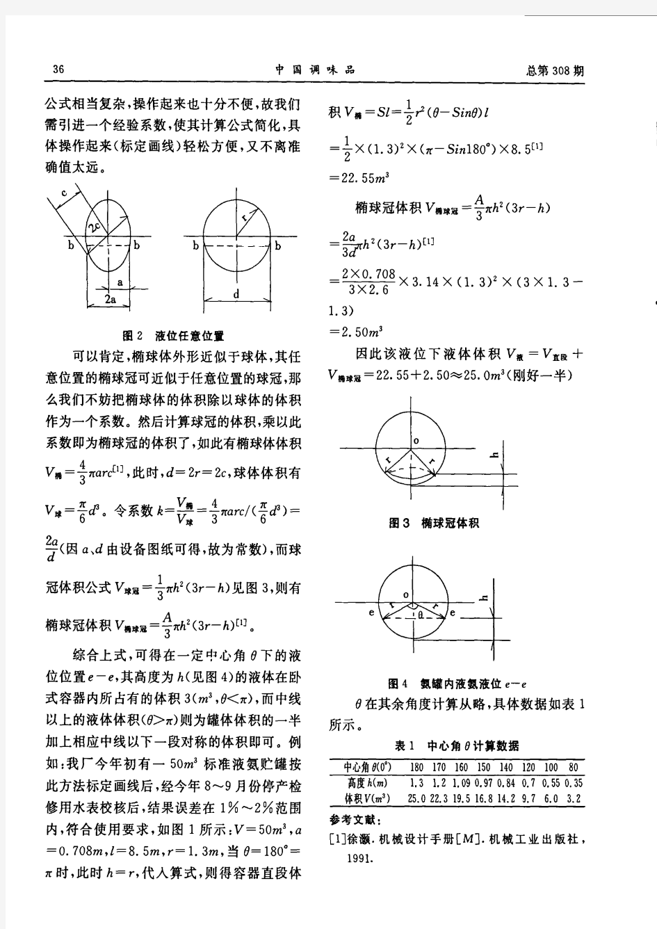 关于卧式容器中标定液位的简便计算方法