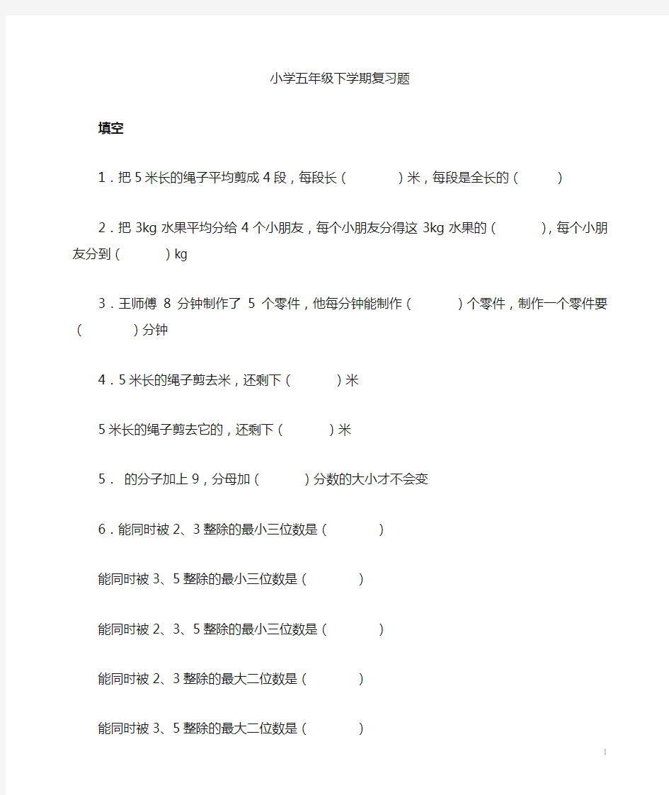 小学五年级数学下学期复习题