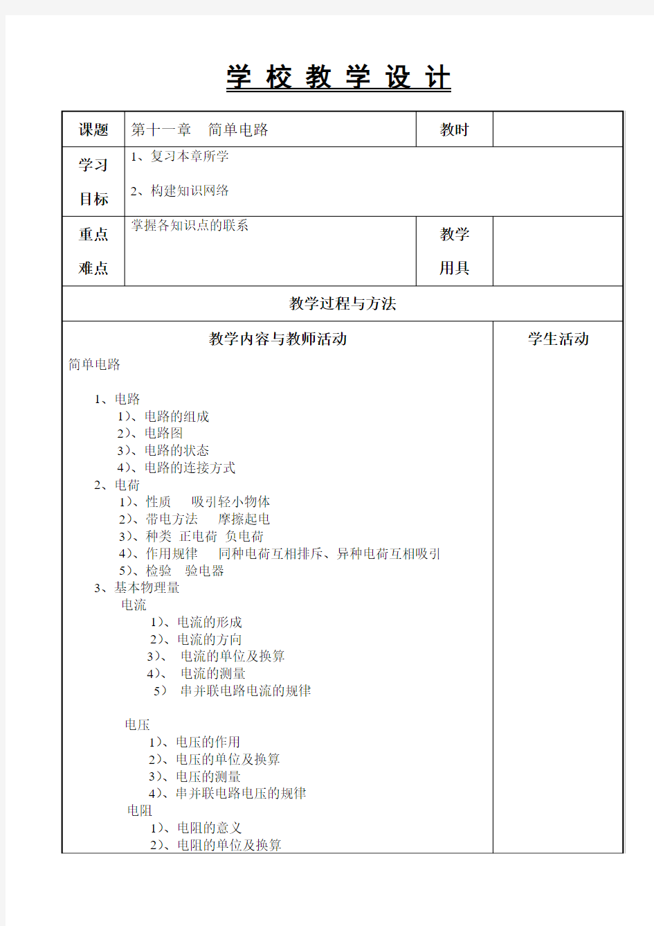 第十一章 简单电路 知识点复习