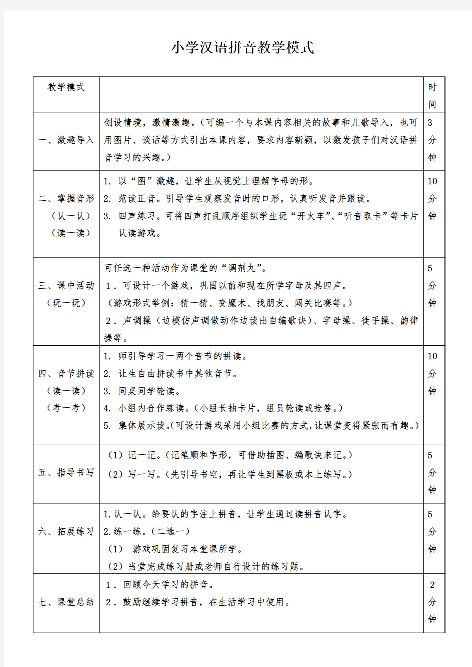 小学汉语拼音教学模式