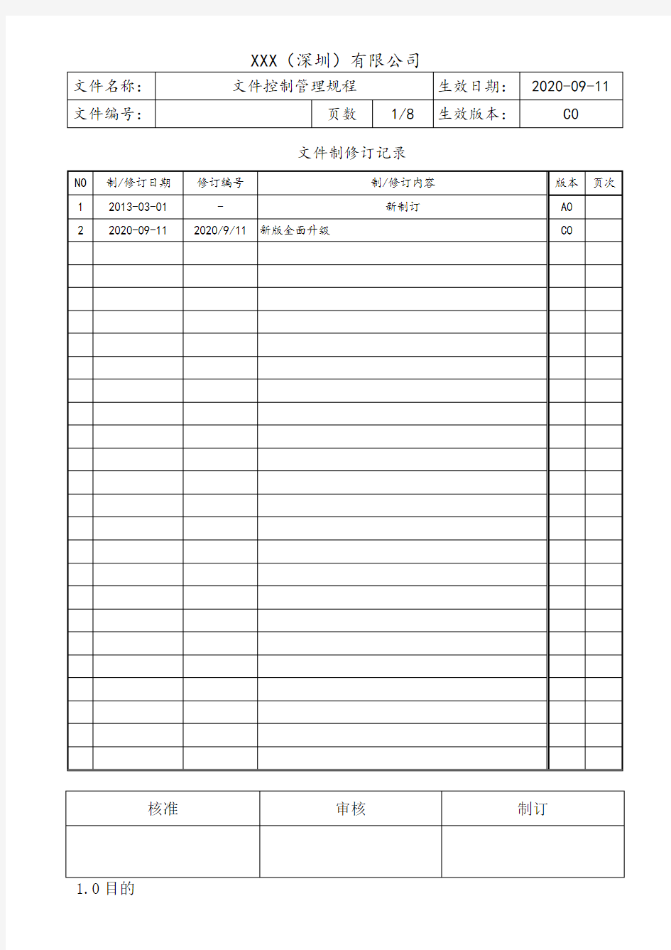 文件控制管理规程