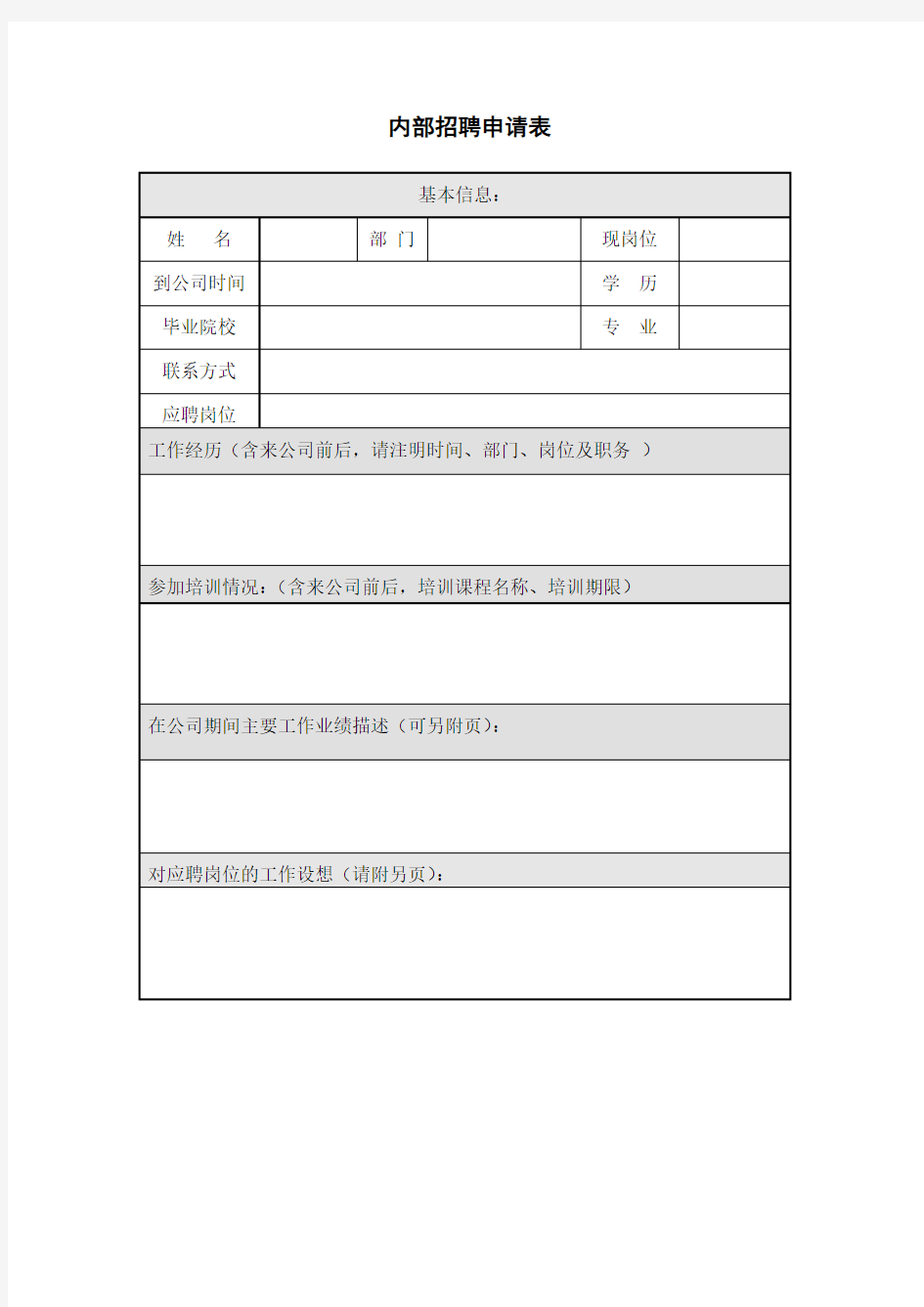 内部招聘申请表