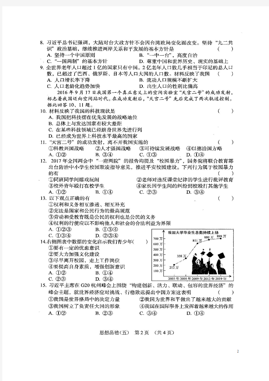 吉林省长春市2018年中考政治综合学习评价与检测政治试题(五,扫描版)