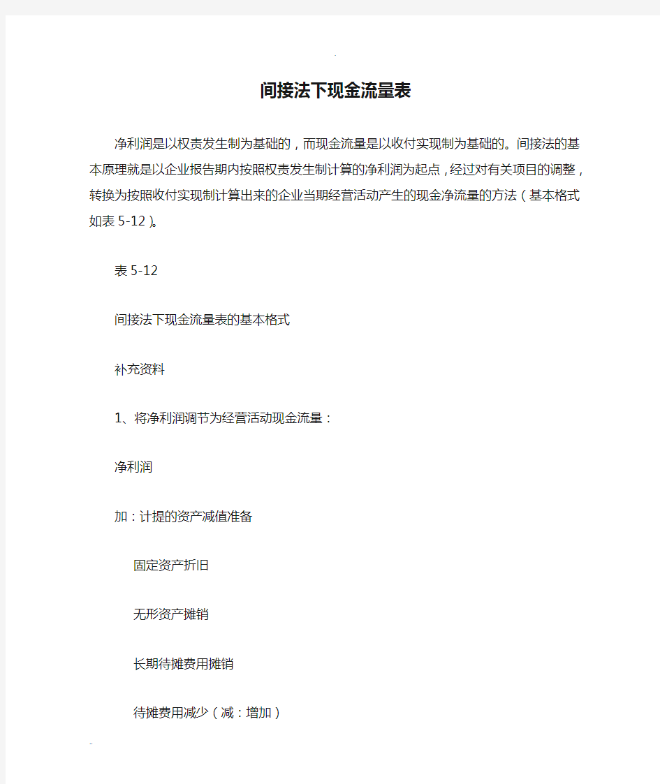 间接法下现金流量表