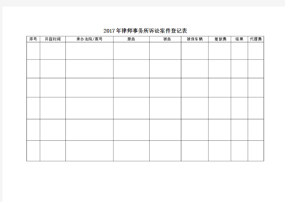 2017年律师事务所诉讼案件登记表