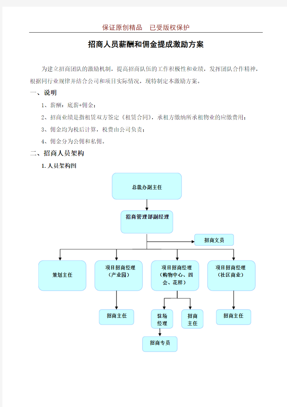 招商人员薪酬和佣金提成激励方案