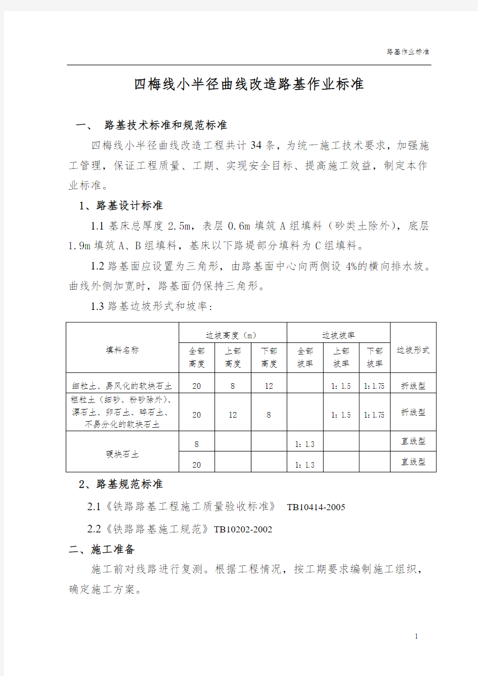 铁路路基作业标准