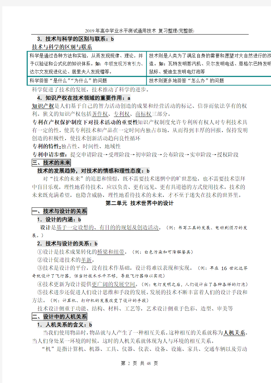 2019年高中学业水平测试通用技术 复习整理(完整版)