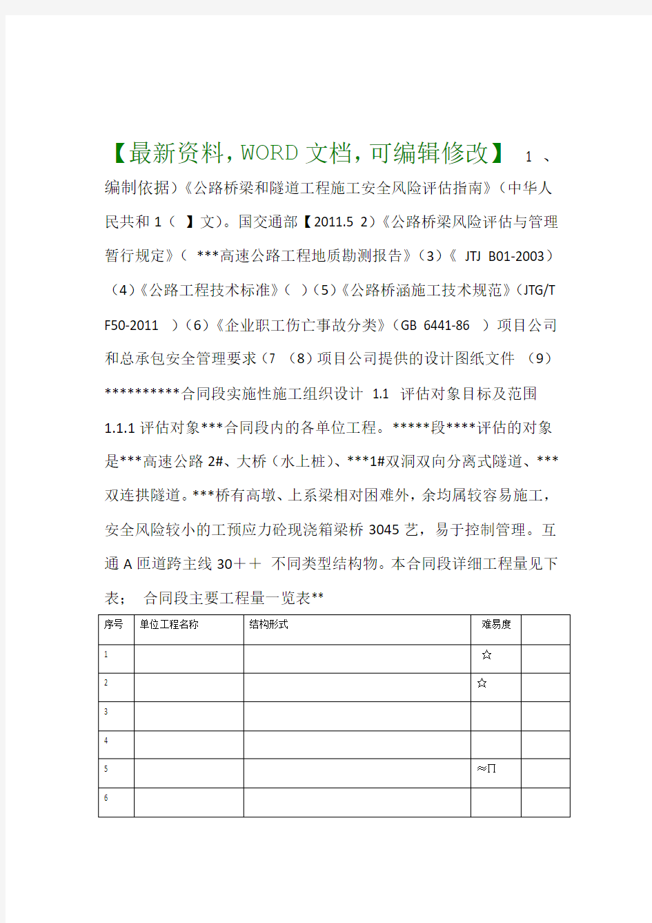 高速公路安全风险评估报告