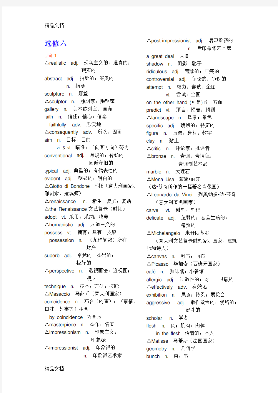 新课标高中英语选修六单词(人教版)word版本