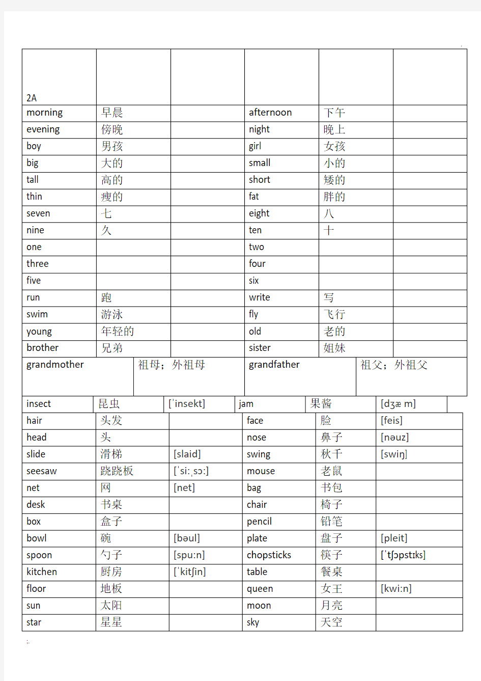 牛津上海英语沪教版1-3年级单词表(打印版)