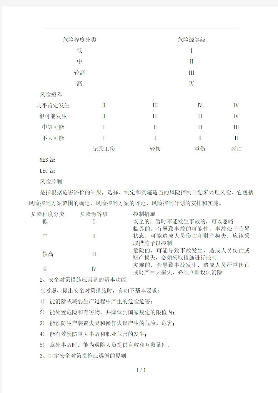 安全风险分级管控制度