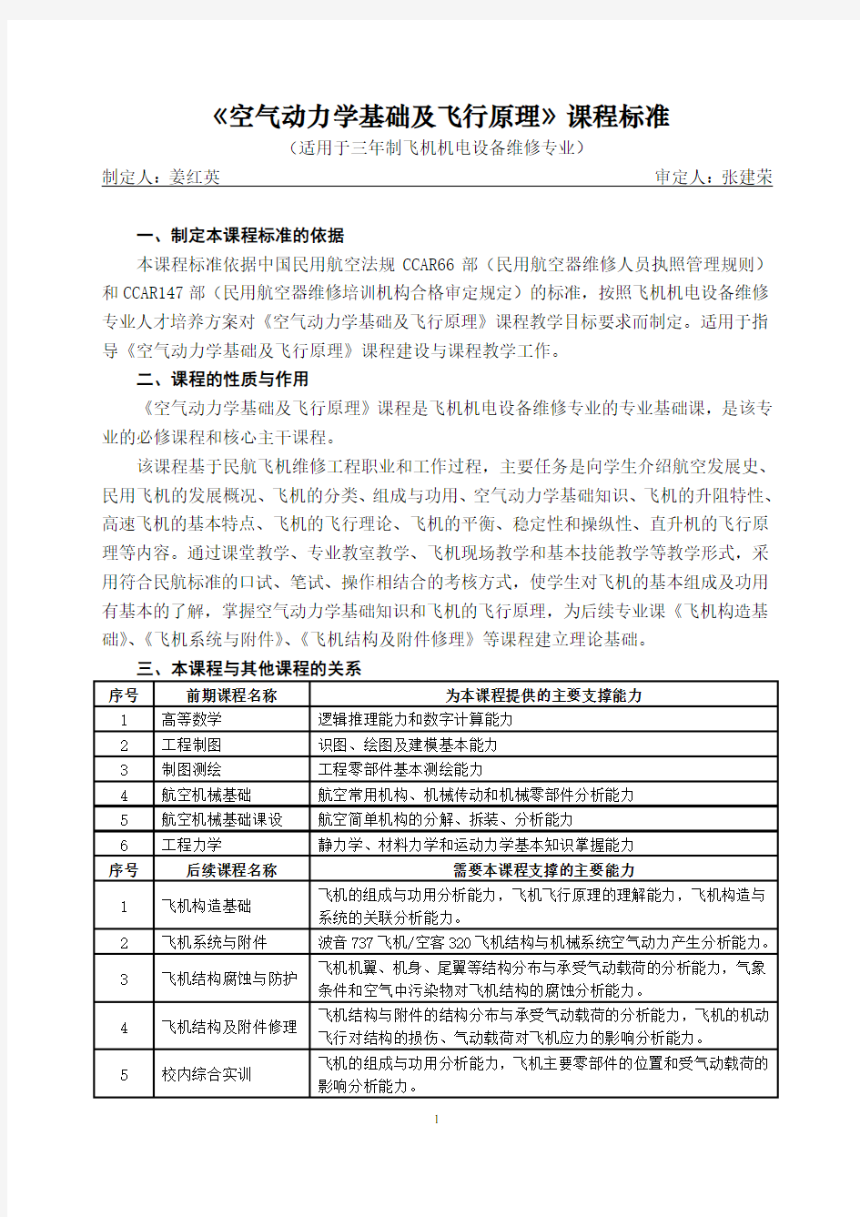 18.空气动力学基础及飞行原理课程标准.