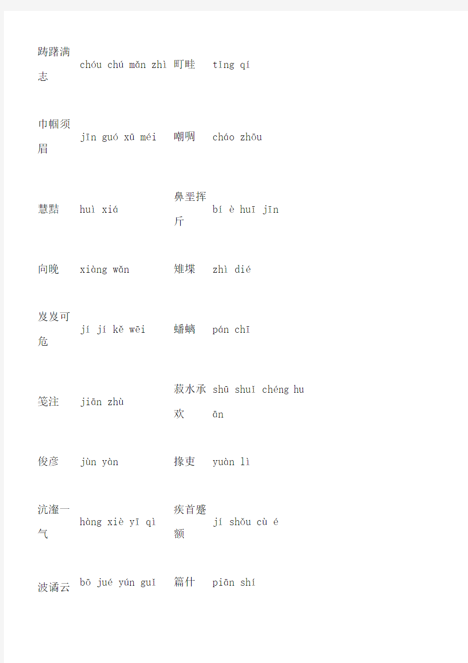 2014中国汉字听写大赛词语总汇带拼音