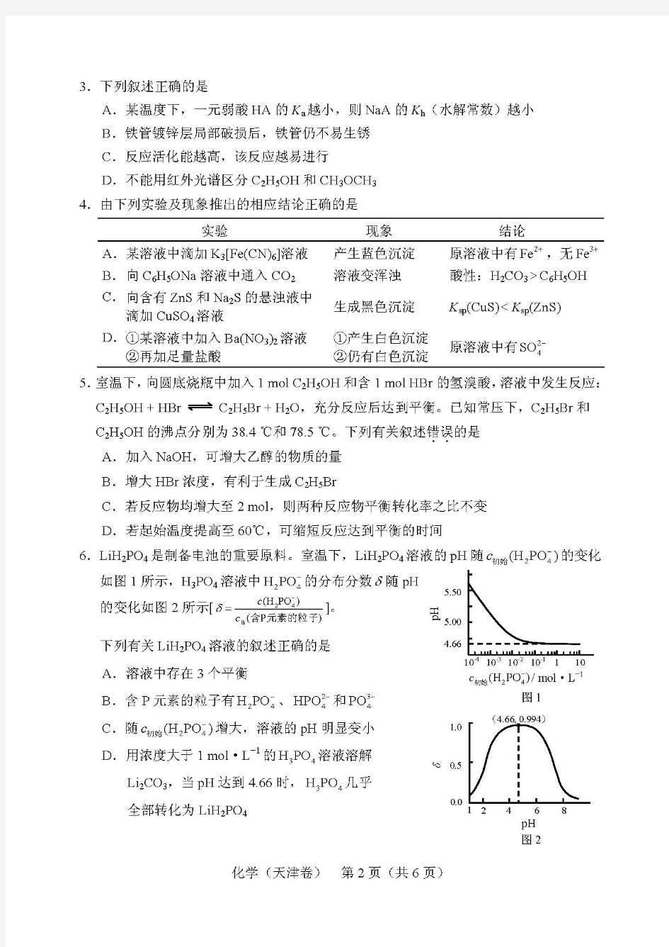 2018天津高考真题化学含答案